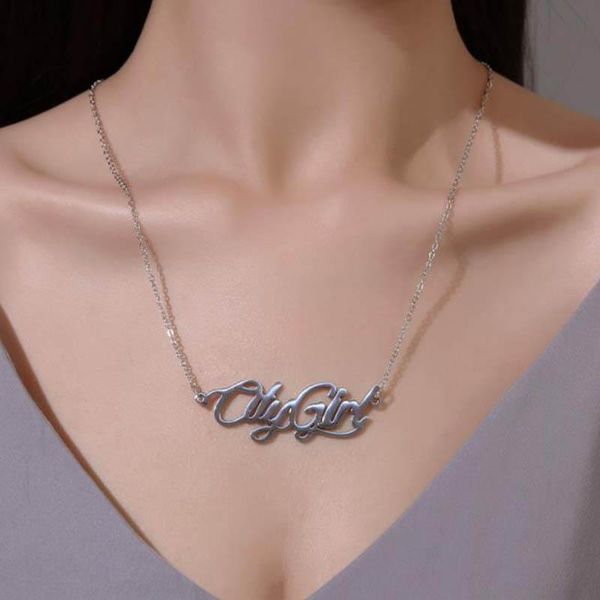 

серебряный цвет кулон письмо ожерелье на заказ цепи вокруг шеи namenecklace женщины egirl друзья аксессуары diy ювелирные изделия zkqyk, Silver