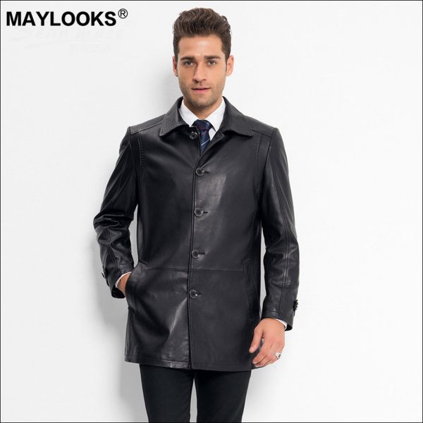 

maylooks haining men's leather sheepskin lapels ws115, Black