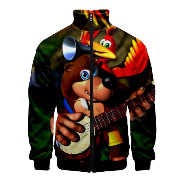 

banjo kazooie 3d printed stand collar zipper jacket fashion women/men 2019 fashion trendy streetwear clothes, Black;brown