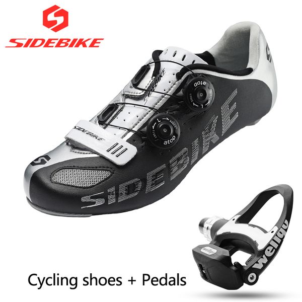 

sidebike carbon road cycling shoes men racing shoes sets including pedals road bike self-locking bicycle sneakers breathable, Black