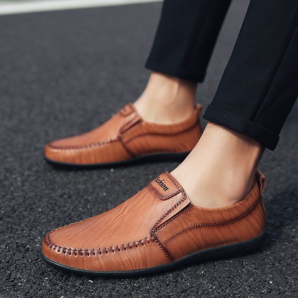 

limeike men's business shoes new fashion peas shoes leather outdoor korean lazy men's, Black