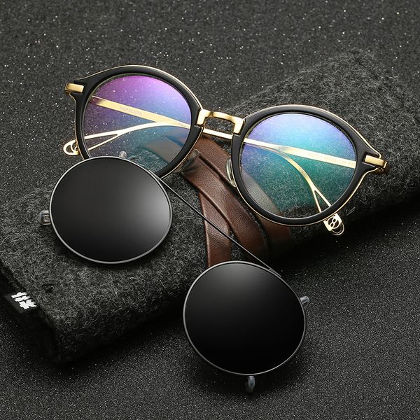 

clip on sunglasses steampunk style and round mirrored lens polarized clip-on sunglasses for driving round eyewear optical frame, White;black