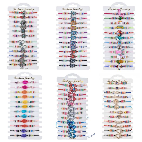 

12pcs handmade woven rope chain bracelet set enamel turtle charms soft clay crystal beads bracelets for women girls cuff jewelry, Golden;silver