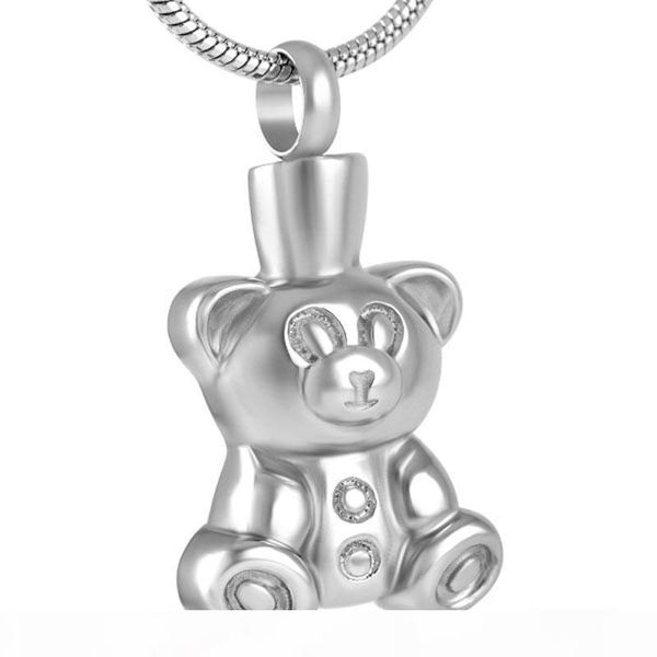 

ijd8657 stainless steel bear cremation pendant hold ashes urn keepsake necklace memorial for children jewelry, Silver