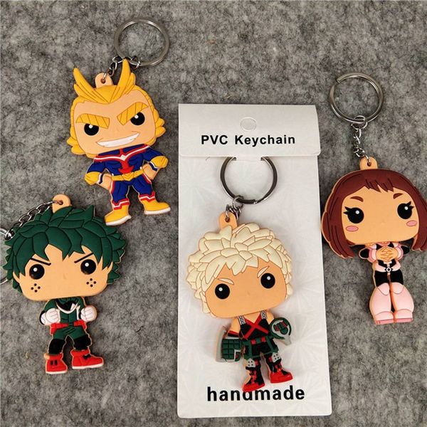 

anime my hero academia new cartoon pvc double-sided soft glue keychain printing q version keyring cute pendant, Silver