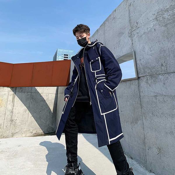 

men's trench coats 2021 winter woolen coat korean version loose men long section windbreaker male youth jacket trend japan style stripe, Tan;black