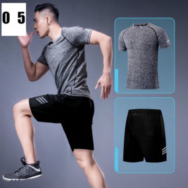 

men summer tracksuits designer sport suists mens new t-shirts + short two-piece sets mens fashion breathable sportsuits running clothing, Gray