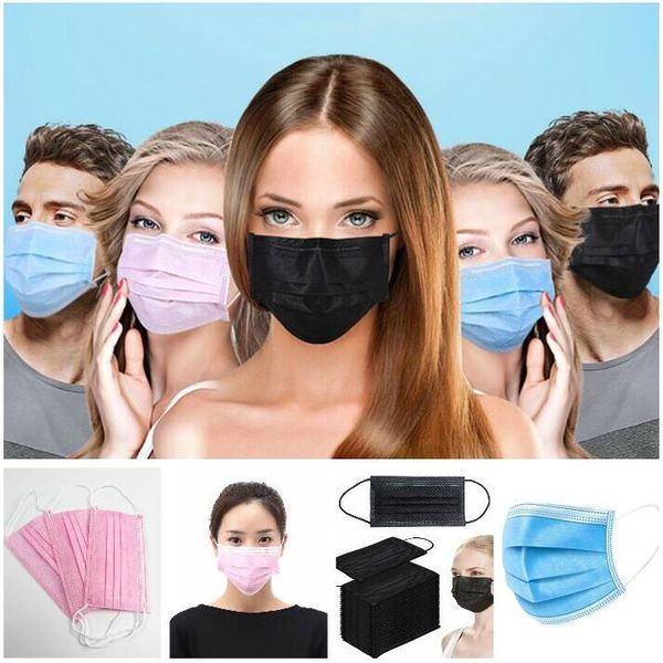 

одноразовые маски для лица ежедневно трехслойная защитная маска анти-туман пылезащитный нетканый одноразовый гражданского использования черн