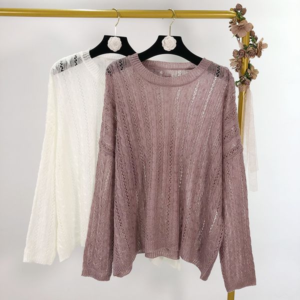 

2019 early autumn, small fresh hollow perspective thin sweater women, White;black