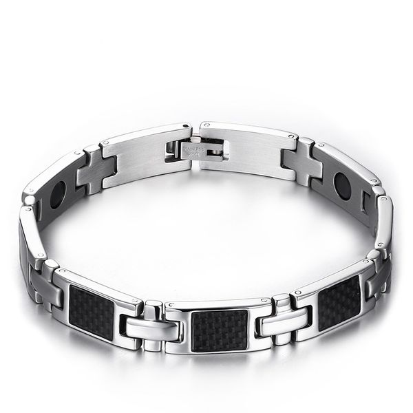 

9MM Black Silver Color Fashion Simple Men's Bangle Stainless Steel Gemstone Bracelet Watchband Jewelry Gift for Men Boys J057