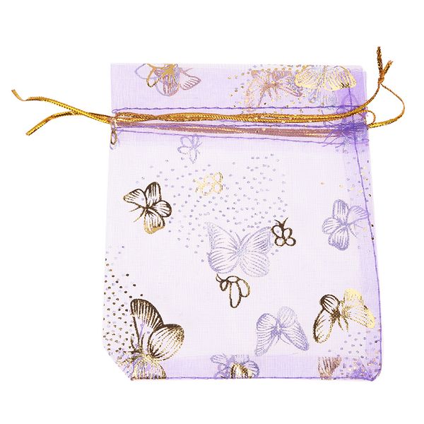 

gift wrap 100pcs butterfly drawstring organza wedding jewellery candy pouch bags purple