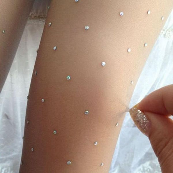 

1шт sexy мода дизайн женщины тонкий блестящий rhinestone колготки бедра колготки stretch колготки высокого качества, Black;white