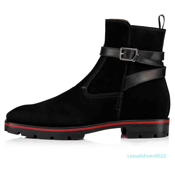 

2019 luxurious designer red bottom boots for men shoes ankle boots kicko style black suede calfskin elegant men's low heels boots c22