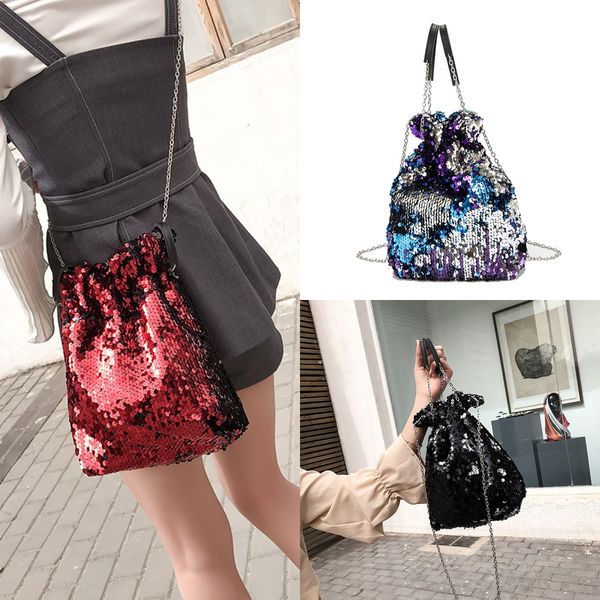 

super fire ribbon bucket women's shoulder bag sequins ribbon sequins fashion summer chain messenger shoulder bag