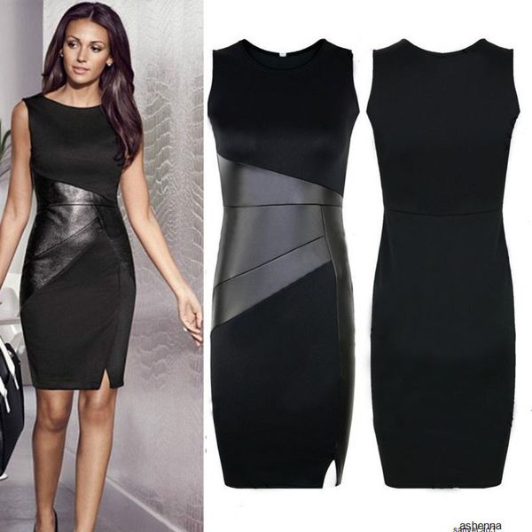 

womens designer wind slim stitching sleeveless hip ol pencil skirt dressca6gh, Black;gray