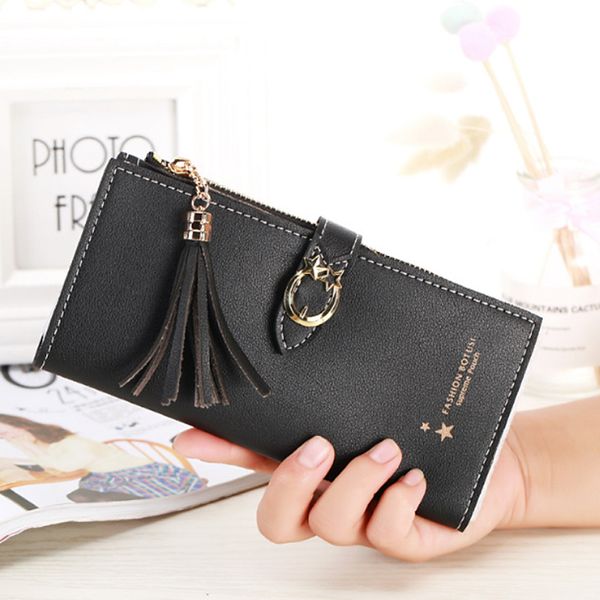 

women wallets lady purses clutch coin purse money bags cards id holder long woman wallet handbags burse tassels bag cases, Red;black