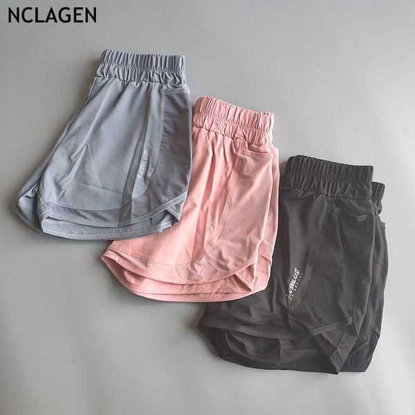 

nclagen loose sports shorts high waisted yoga shorts pocket running three-point leggings women gym workout leisure fitness, White;red