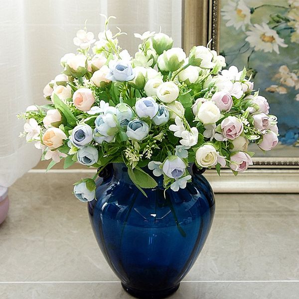 

11 heads magnolia artificial flowers small diy tea rose silk flower white bride bouquet for home wedding fake flowers decoration