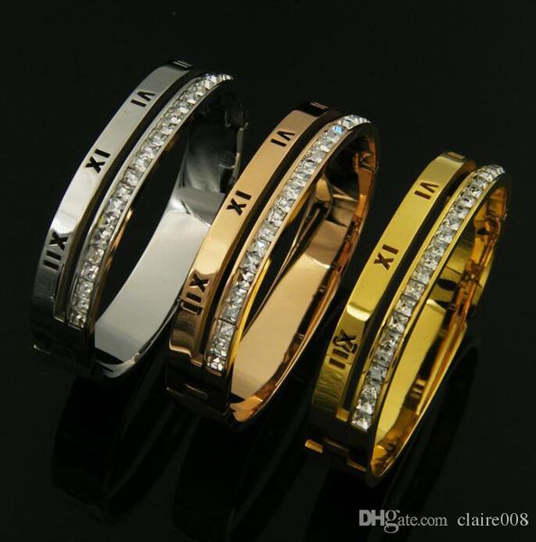 

hollow roman numerals shine small square diamond double bracelet, Black