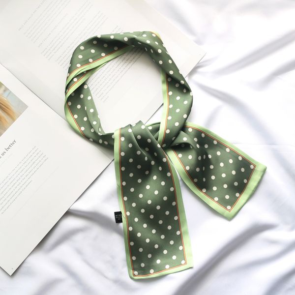 

women dot printed bag decoration long headband satin silk hair neckerchief narrow thin skinny small neck scarves