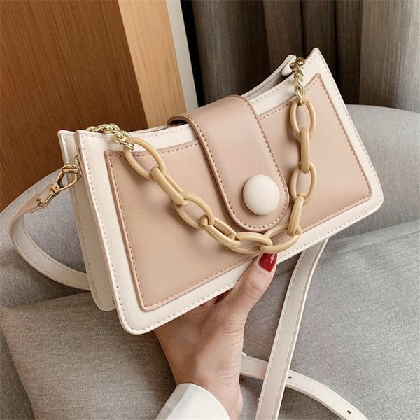 

2020 new fashion chain panelled baguette bags for women pu leather crossbody bags sac a main femme designer shoulder bag