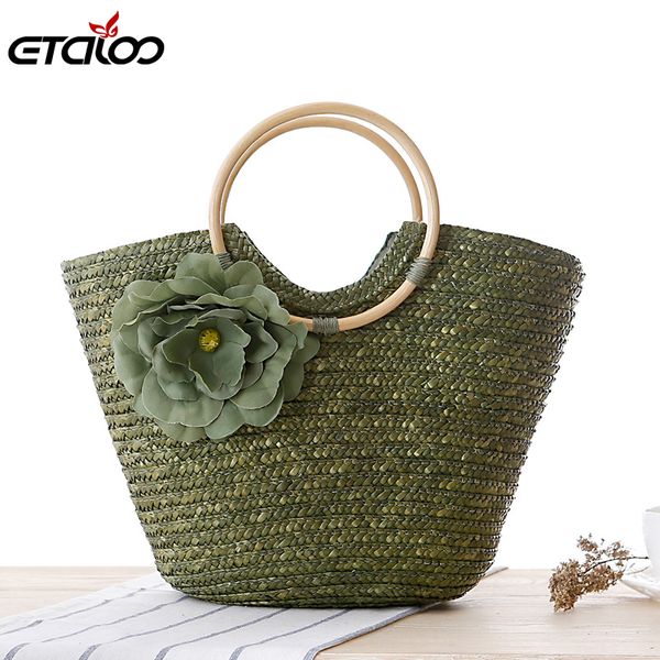

женщины летняя сумка делает вверх рук сплетенный мешок цветок ручной переноски соломы сумка пляжная сумка