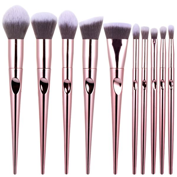 10 pcs laser rosa cor pincéis de maquiagem lidar com escova de cosméticos profissional conjunto de blush shadow shadow free ship 10