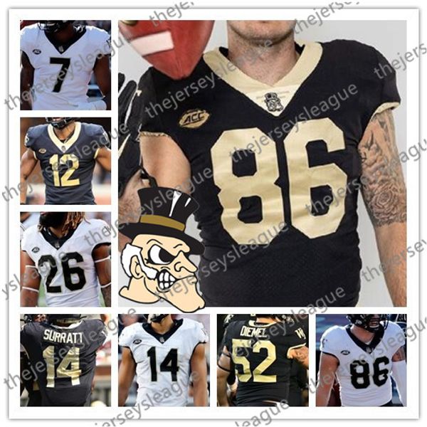 

уэйк форест демон диаконы 2019 заказ любое количество наименование белый черный #12 джейми ньюман 14 мудрец сурратт 7 вашингтон нкаа футбол, Black