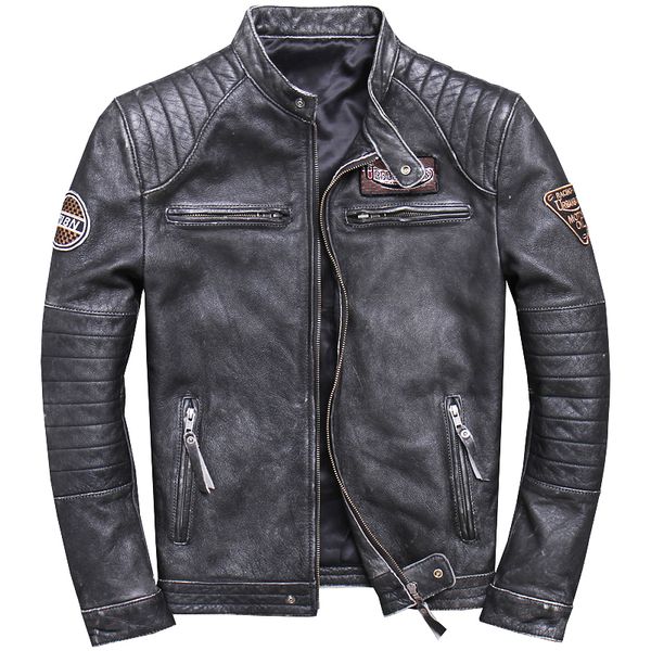 

zvaqs 2020 men's genuine leather jackets vintage cowhide motorcycle leather jackets brown black coat for male pph791