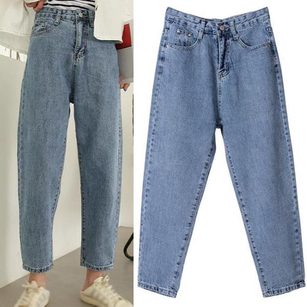 

harajuku women jeans loose casual harem pants boyfriends mom jeans korean punk vintage 90s washed denim trousers slouchy, Blue