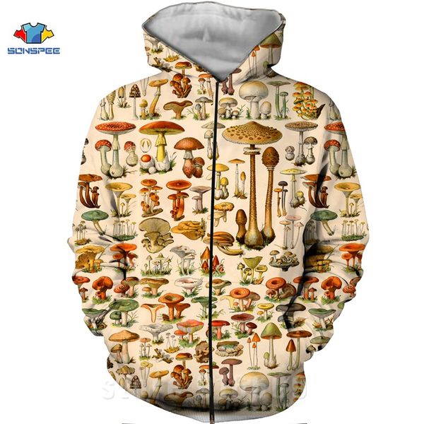 

mushroom hoodies print men's sweatshirt women 3d plant zip hoodie pullover sweatshirts harajuku zipper oversize tracksuit, Black