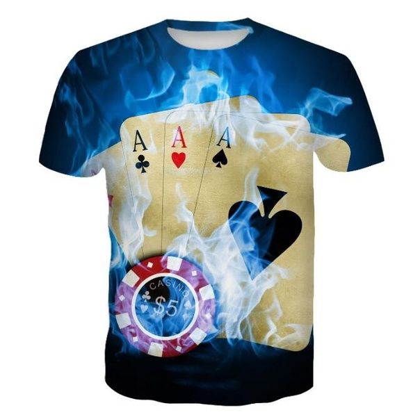 Nova Chegada de Poker Fun Popular T Shirt 3D Impresso Moda manga curta T-shirt de Streetwear Tops de Verão Casual