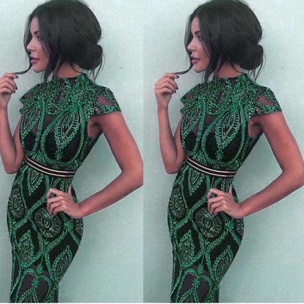 

wholesale 2019 summer new dress green lace perspective fashion celebrity nightclub cocktail party dress (l2359, Black;gray