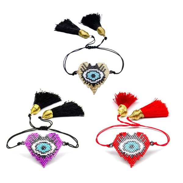 

2019 new fashion couple women men heart shape bracelets new ethnic style hand-woven eyes rice beads bracelet, White