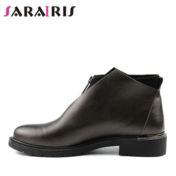

sarairis brand new fashion booties big size 35-42 wide heels zip round toe shoes woman causal office spring autumn ankle boots, Black