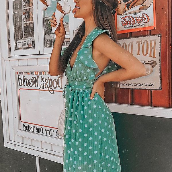 

summer dresses women clothing polka dot beach summer dress women ruffle sleeveless short dress casual green print ladies dresses female, Black;gray