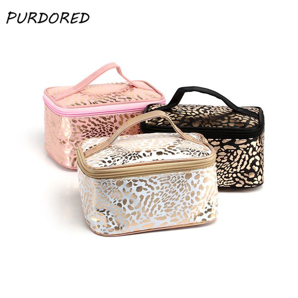 

purdored 1 pc leopard pattern cosmetic bag large capacity travel women makeup bagwaterproof toiletry bag organizer makeup pouch