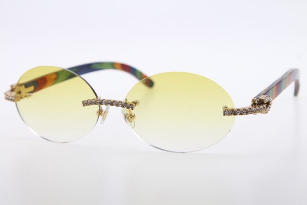 

wholesale big stones sunglasses peacock wood 3524012 rimless sunglasses round designer diamond wooden glasses with box brown lens, White;black