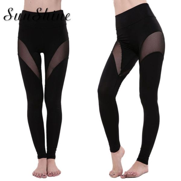 

elastic insert mesh splice fitness leggings women patchwork mesh seamless leggins push up pants fitness women clothing mujer, White;red