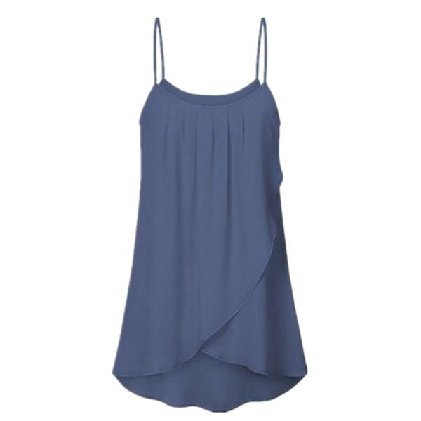

large size solid color sling cross irregular chiffon vest plus size casual solid sleeveless chiffon flowy tank camis, White