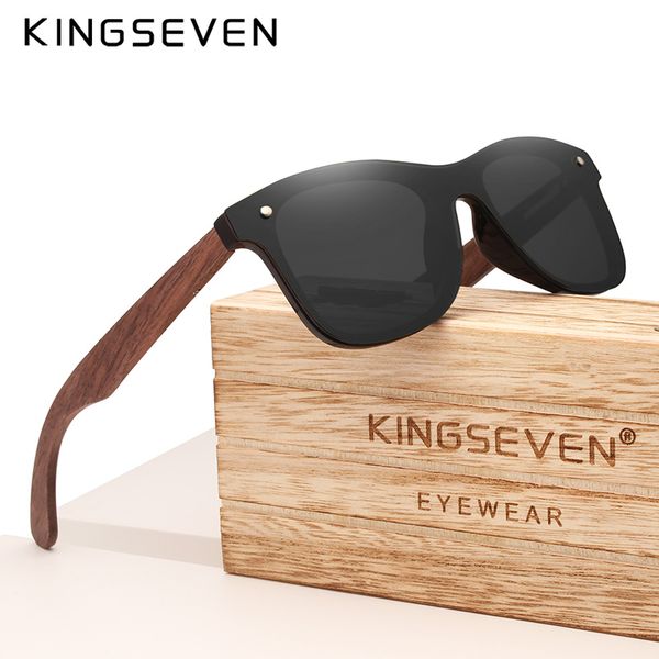 

kingseven 2019 handmade polarized walnut wood sunglasses fashion men women brand design colorful sun glasses mirror shades, White;black