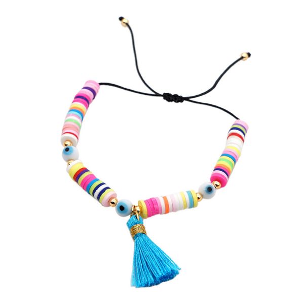 

eye charm bracelet for women bohemian colorful polymer clay beads bracelets adjustable rope bracelet, Black