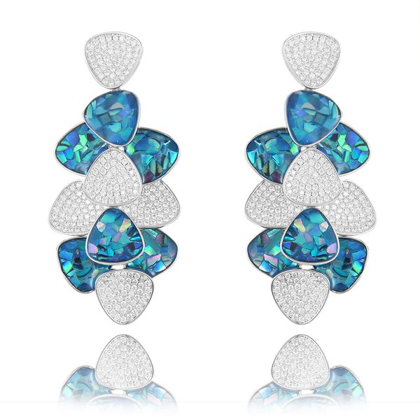 

larrauri luxury abalone shell cubic zirconia statement big drop earrings for women wedding dubai bridal earrings jewelry, Silver
