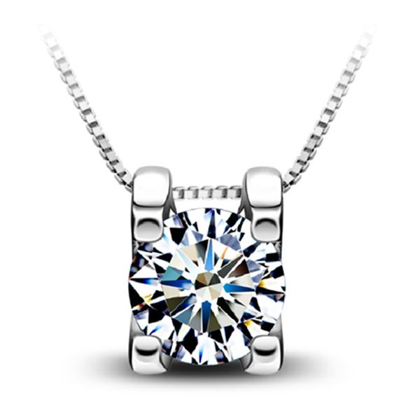 

s925 silver crystal pendant necklace platinum plating jewelry 45cm length chain