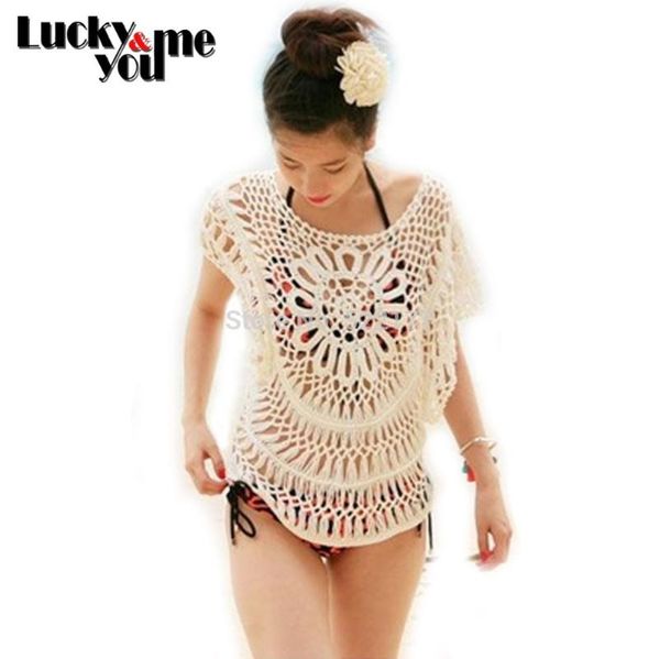 

women summer bikini pullover hollow out cover up see through beachwear plus size crochet beach clothes female rashguard top