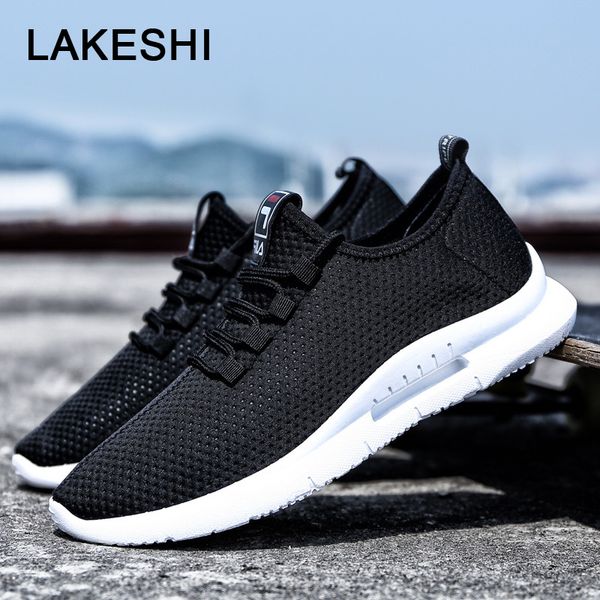 

2019 new mesh men casual shoes lac-up men shoes lightweight comfortable breathable walking sneakers tenis feminino zapatos, Black