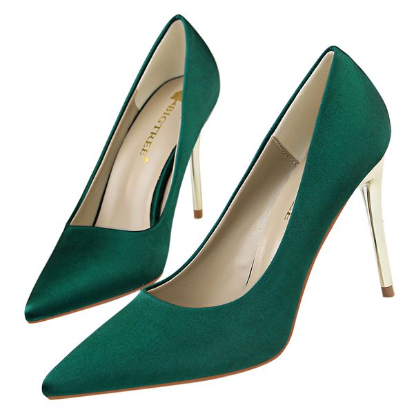 

2020 plus size 43 women .5cm high heels lady glitter scarpins satin pumps stiletto wedding bridal yellow green silk shoes, Black