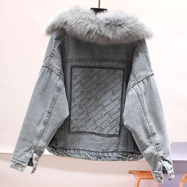 

cowboy cotton-padded women 2019 winter clothes new drill jean parka jacket woman loose wool collar thickened warm jeans coat, Black