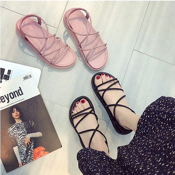 

women flange sandals elastic straps & club gladiator summer sportswear cross belt outdoors elastic band selling 0167, Black