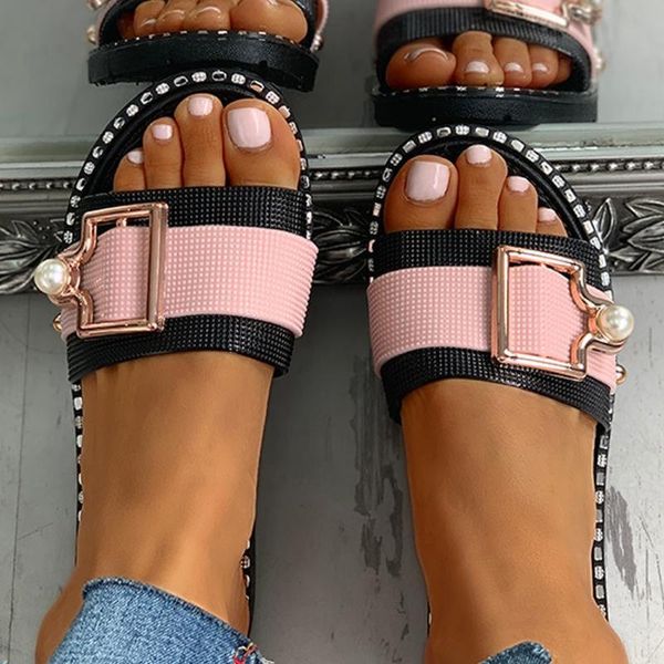 

slippers 2021 women fashion beach slides summer shoes flat crystal sandals outdoor female casual zapatos mujer, Black